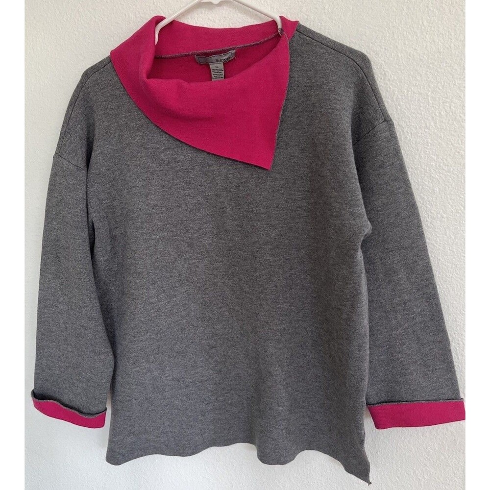 By Design Womens Gray & Hot Pink Colorblock Split Neck Pullover Sweater XL Y2K